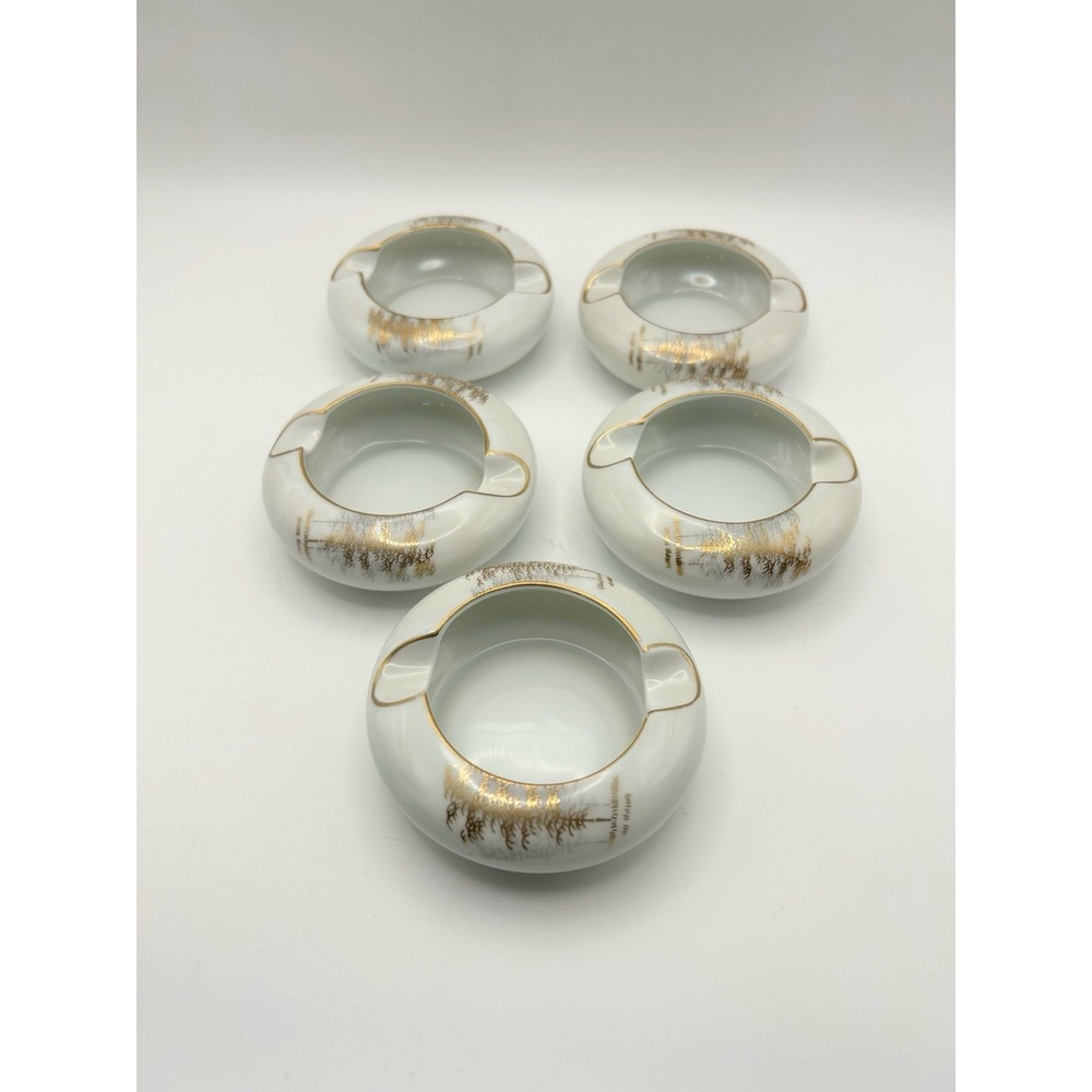 Vintage Fukagawa Arita Japan Hand Painted Ashtrays Set 5 Gold MCM